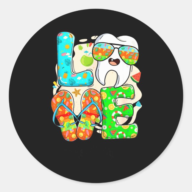 Sticker Rond Love Dental Life Cute Tooth Flip Flops Summer Dent (Devant)