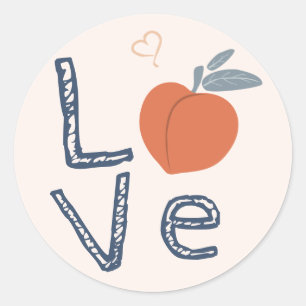 Sticker Rond LOVE Design Peach avec forme de coeur