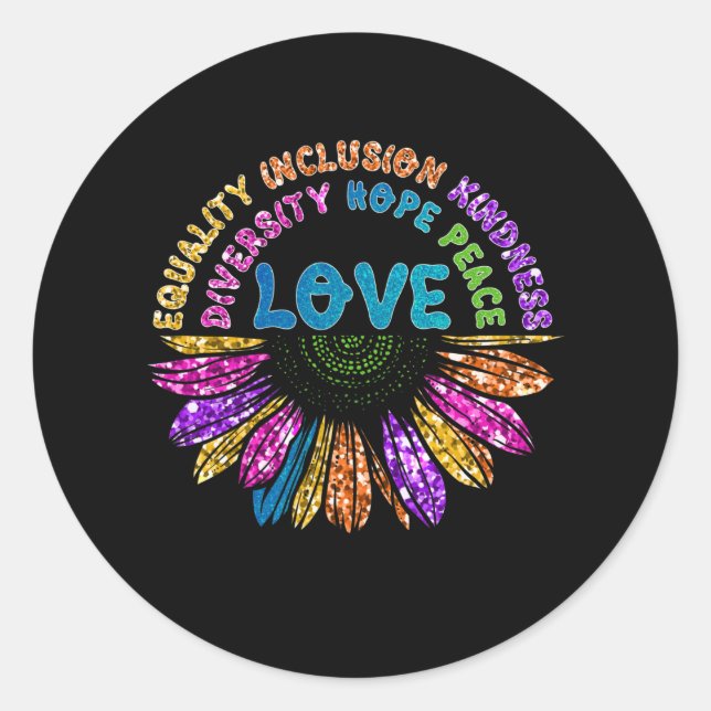 Sticker Rond LOVE Equality Inclusion Diversity Hope Peace (Devant)