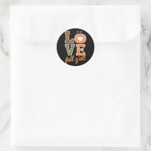 Sticker Rond Love Fall Y'All Empreinte de léopard Fall Thanksgi