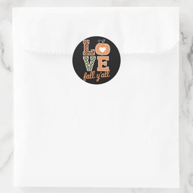 Sticker Rond Love Fall Y'All Empreinte de léopard Fall Thanksgi (Sac)