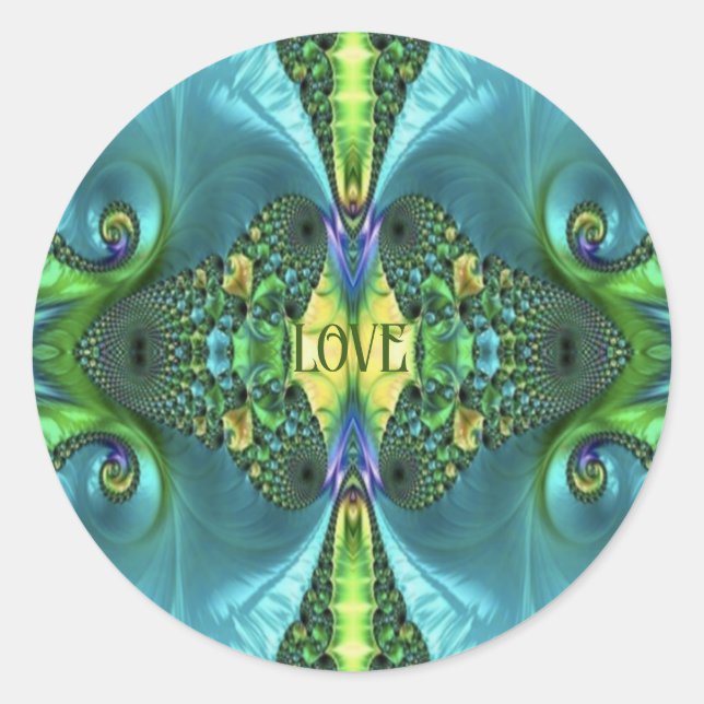 Sticker Rond Love Flowers Trippy Batik Art (Devant)