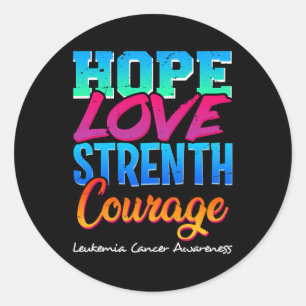 Sticker Rond Love Force Courage - Leucémie Cancer Sensibilisati