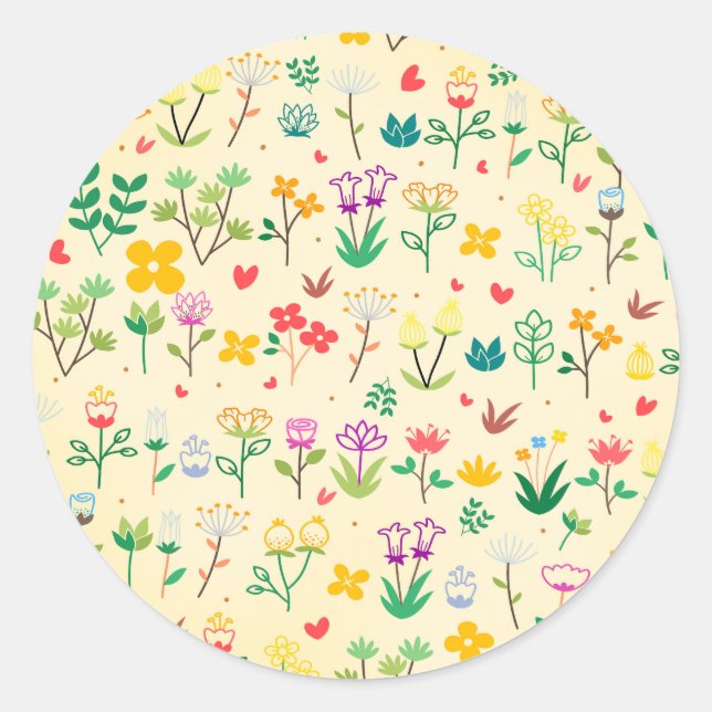 Sticker Rond Love Garden Fleurs et Coeurs de printemps (Devant)