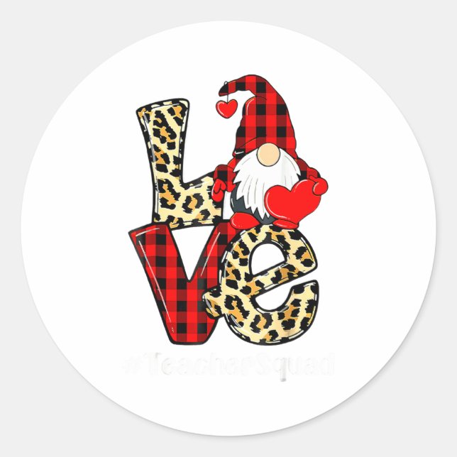 Sticker Rond Love Gnome Teacher Squad Valentines Day Teacher St (Devant)