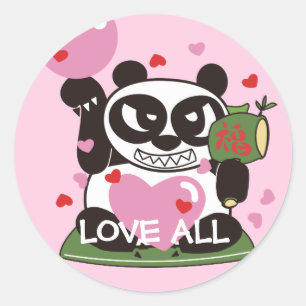 Sticker Rond Love God Panda Lucky Charm