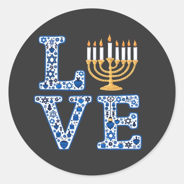 Sticker Rond Love Hanoukka Jewish Holiday Menorah (Devant)