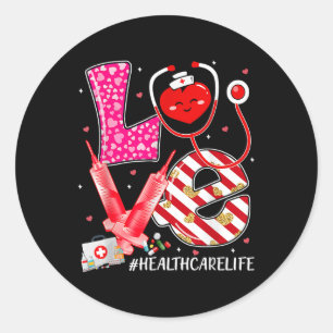Sticker Rond Love Healthcare Worker Nurse Cute Heart Valentines