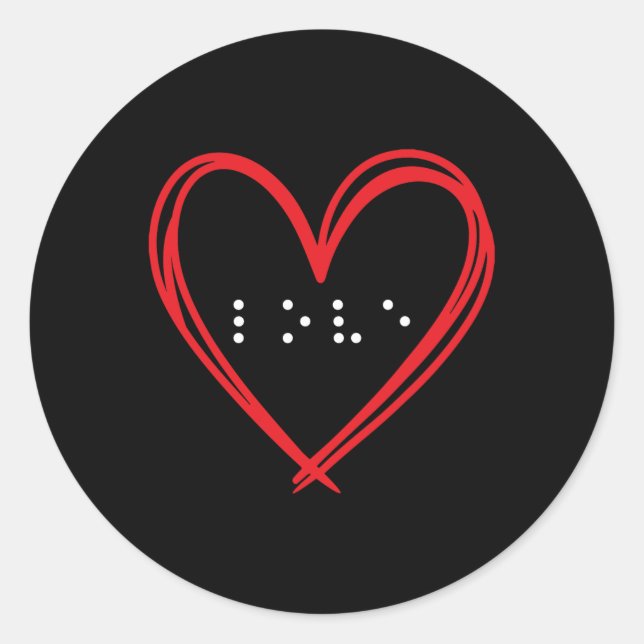 Sticker Rond Love Heart Braille Alphabet Braille Langue Braille (Devant)