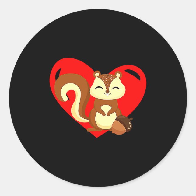 Sticker Rond Love Heart Graphic Valentines Day Squirrel Boys K  (Devant)