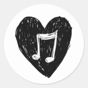 Sticker Rond Love Heart note musicale Doodle Black on White
