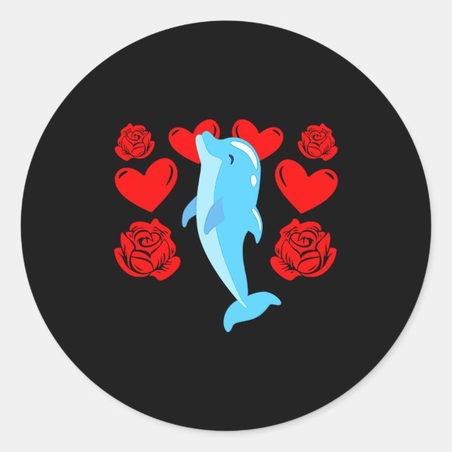 Sticker Rond Love Heart Valentines Day Roses Dolphin Boys Kids  (Devant)