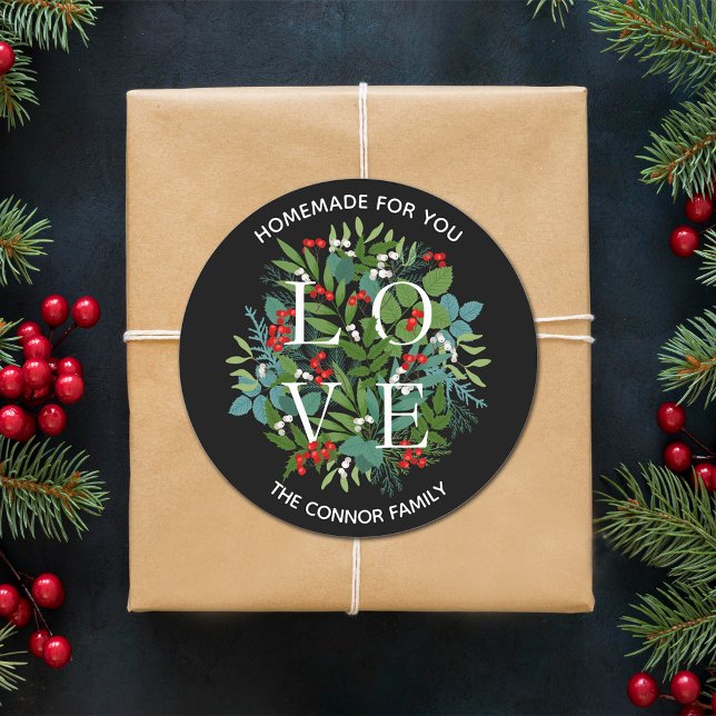 Sticker Rond LOVE Holly Berries Noël fait maison (Créateur téléchargé)