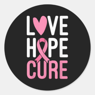 Sticker Rond Love Hope Cure Cancer du sein guerrier rose Ruban