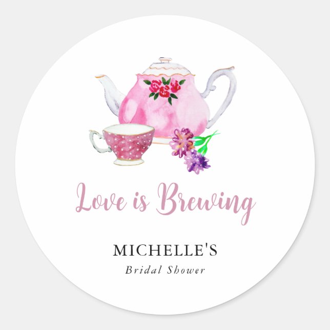 Sticker Rond Love is Brewing Bridal Shower Thé à la Mariée  (Devant)