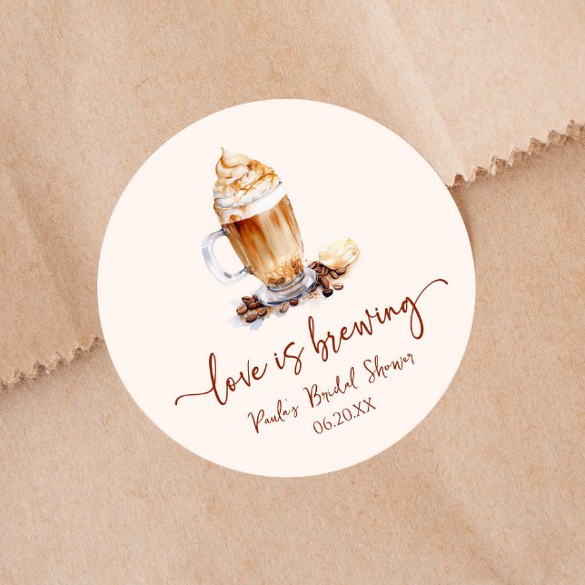 Sticker Rond Love Is Brewing Café Mariage Shower (Créateur téléchargé)
