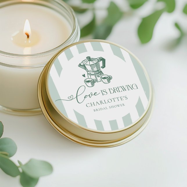 Sticker Rond Love is Brewing Mariage Moderne Café Shower de Mar (Créateur téléchargé)