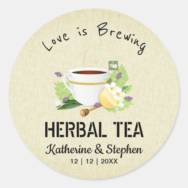 Sticker Rond Love Is Brewing Thé Favori de Mariage (Devant)