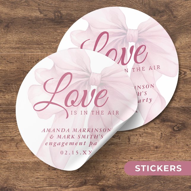 Sticker Rond Love Is In The Air Mauve Pink Bow Engagement (Créateur téléchargé)