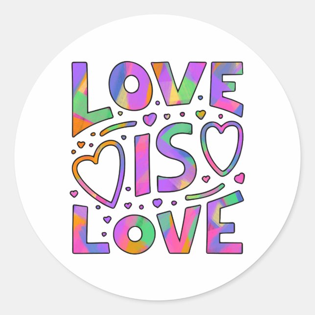 Sticker Rond Love is Love Rainbow Typography (Devant)