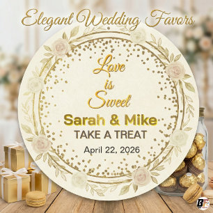 Sticker Rond Love Is Sweet Or Floral Faveur de Mariage 