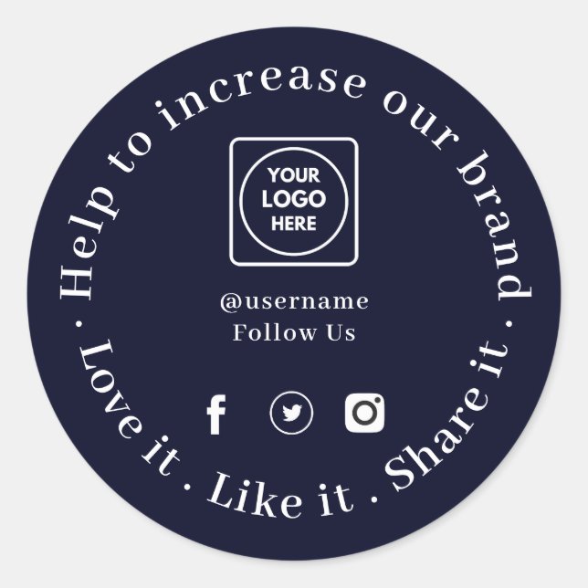 Sticker Rond Love It Snap It Share It | Logo bleu marine (Devant)