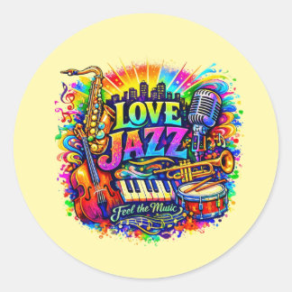 Sticker Rond Love Jazz - feel the music