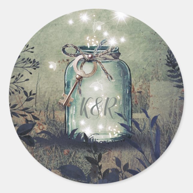 Sticker Rond Love Key Mason Jar Rustic Woodland Mariage (Devant)