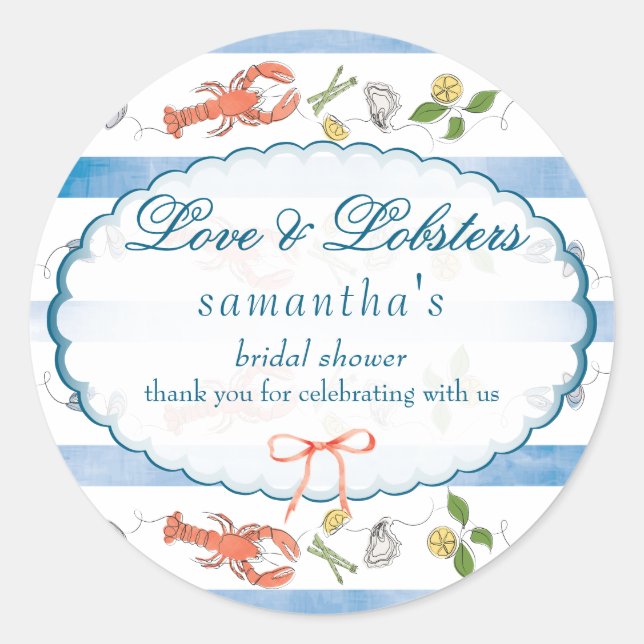 Sticker Rond Love & Lobster Coquette Bow Mariage Fête des marié (Devant)