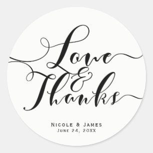 Sticker Rond Love & Merci Black Script Custom Wedding Favor