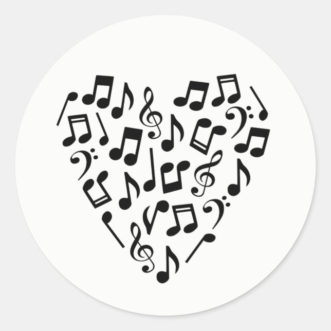 Sticker Rond Love Music Heart of Music Notes (Devant)
