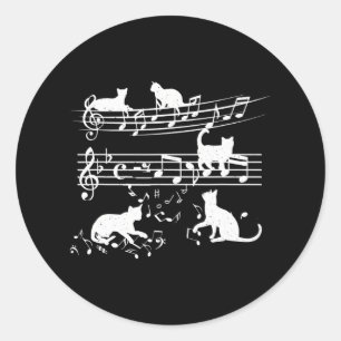 Sticker Rond Love Music Piano Cat Jouer Sur Notes Musicales
