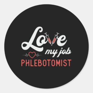 Sticker Rond Love My Job Phlebotomist Nursing Retro Phlebotomy