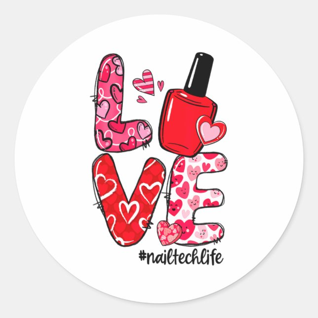 Sticker Rond Love Nail Lish Heart Nail Tech Life Valentines  (Devant)