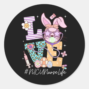 Sticker Rond Love Nicu Nurse Oeufs de lapin de Pâques Stethosco