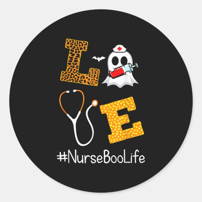 Sticker Rond Love Nurse Life Leopard and Boo Sheet Halloween (Devant)