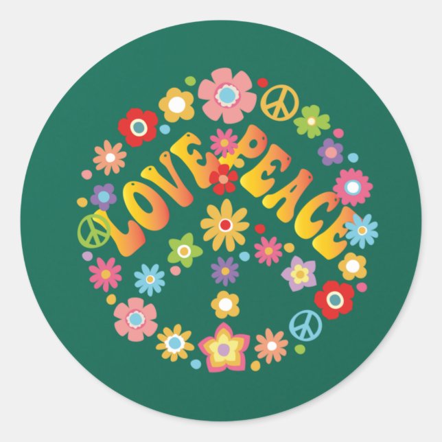 Sticker Rond LOVE PEACE FREEDOM 60s les années 70 Tie Dye Vinta (Devant)