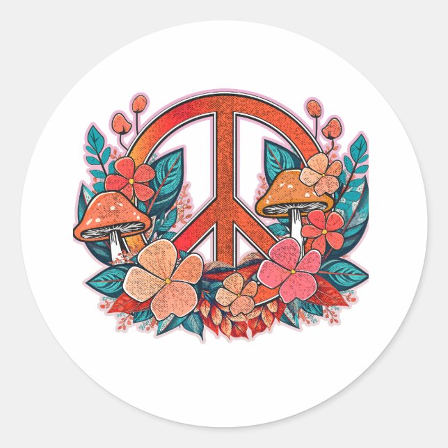 Sticker Rond Love Peach Champignons and Flowers (Devant)