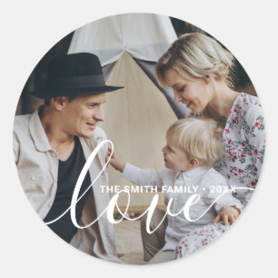 Sticker Rond 'Love' Photo de famille personnalisée avec nom per