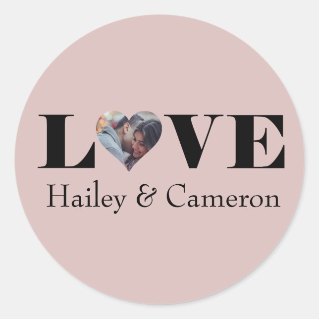 Sticker Rond LOVE Photo personnalisée sur Dusty Pink (Devant)