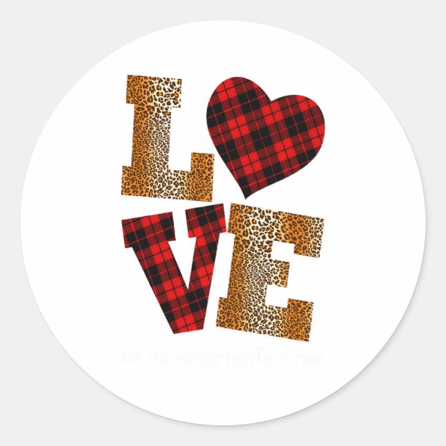 Sticker Rond Love Plaid Red Leopard Kindergarten Teacher Valent (Devant)