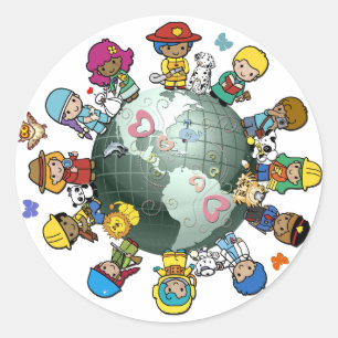 Sticker Rond Love Planet Earth : Unite for Peace