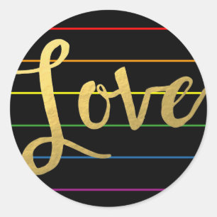 Sticker Rond Love Rainbow Pinstripe LGBT Faux Gold Foil