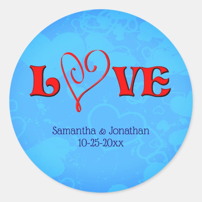 Sticker Rond Love Red Heart Mariage personnalisé (Devant)