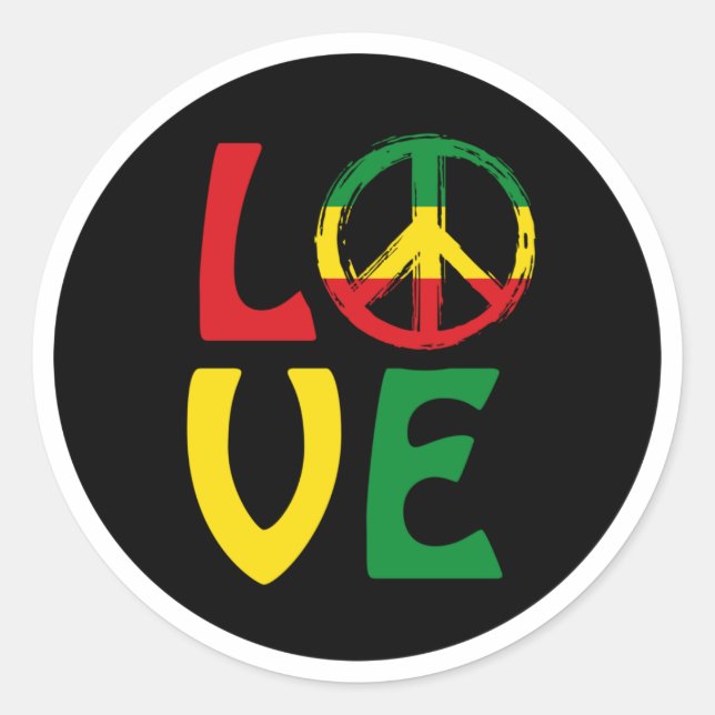 Sticker Rond LOVE Reggae avec symbole de paix (Devant)