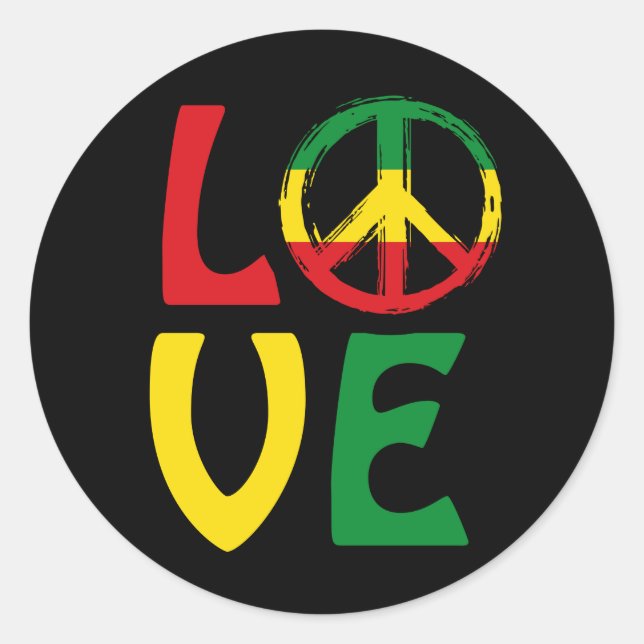 Sticker Rond LOVE Reggae with peace symbol (Devant)