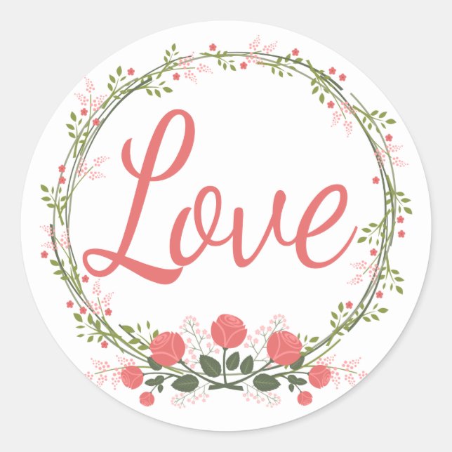 Sticker Rond Love Rose Floral Wreath Rouge rose de mariage Stic (Devant)