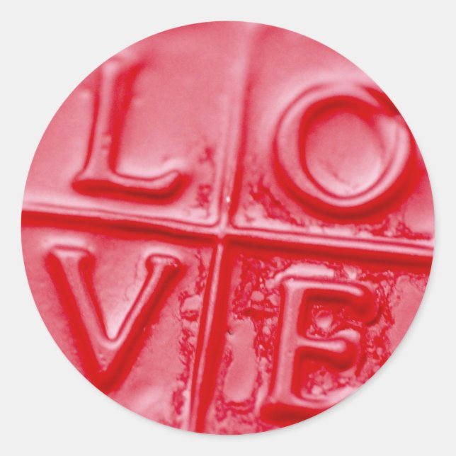 Sticker Rond LOVE sceau de cire, Valentine, rouge, brillant, (Devant)