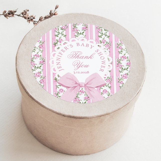 Sticker Rond Love Shack Baby Coquette Pink Bow Thank you (Créateur téléchargé)