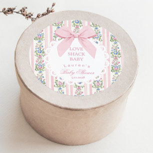 Sticker Rond Love Shack Baby Pink Bow Rose Baby shower